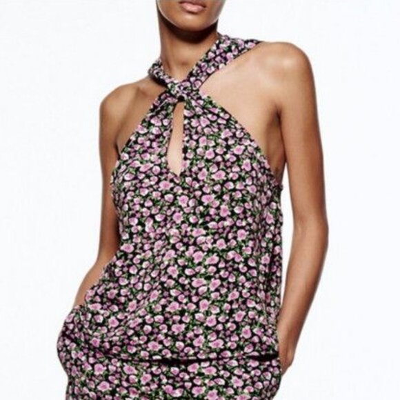 ZARA | Floral Halter Tank Top Blouse | Sz. XS - Picture 1 of 11